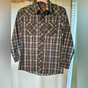 NWOT Boys Wrangler Retro Western Style Plaid Shirt Size L (10-12)